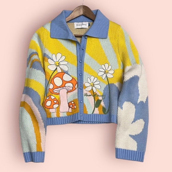 House of Sunny Cardigan Mushroom Daisy Flower Rainbow Sunshine Long Sleeve Sz 10 - Picture 11 of 11